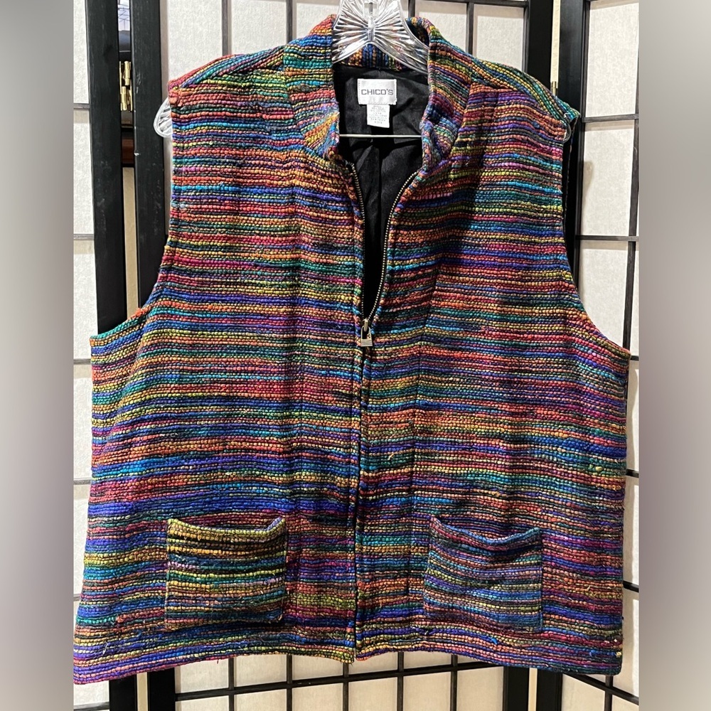 VINTAGE CHICOS RAINBOW Multicolor TEXTURED ART TO WEAR WOMENS VEST SIZE 3=16-18